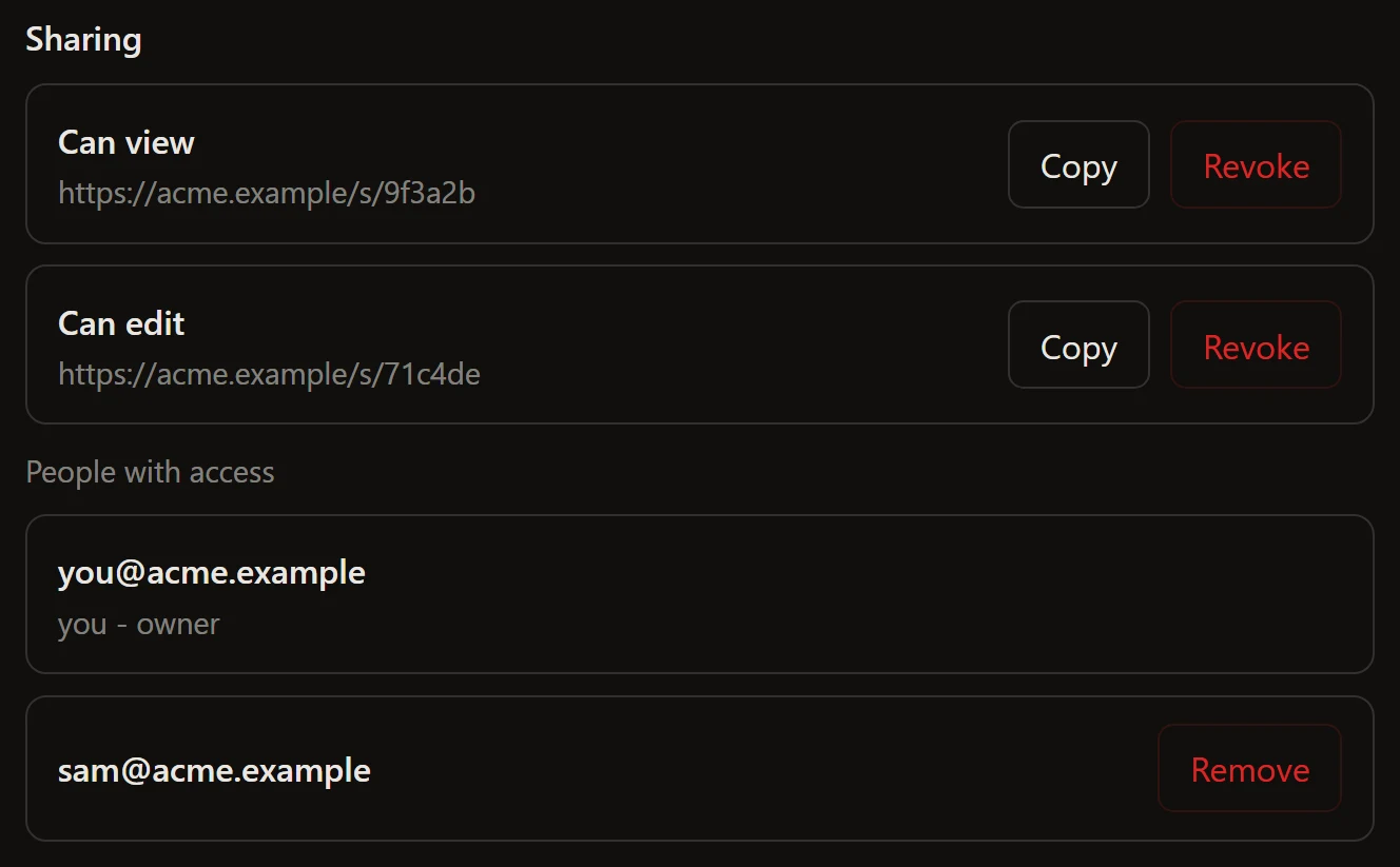The share widget, dark theme